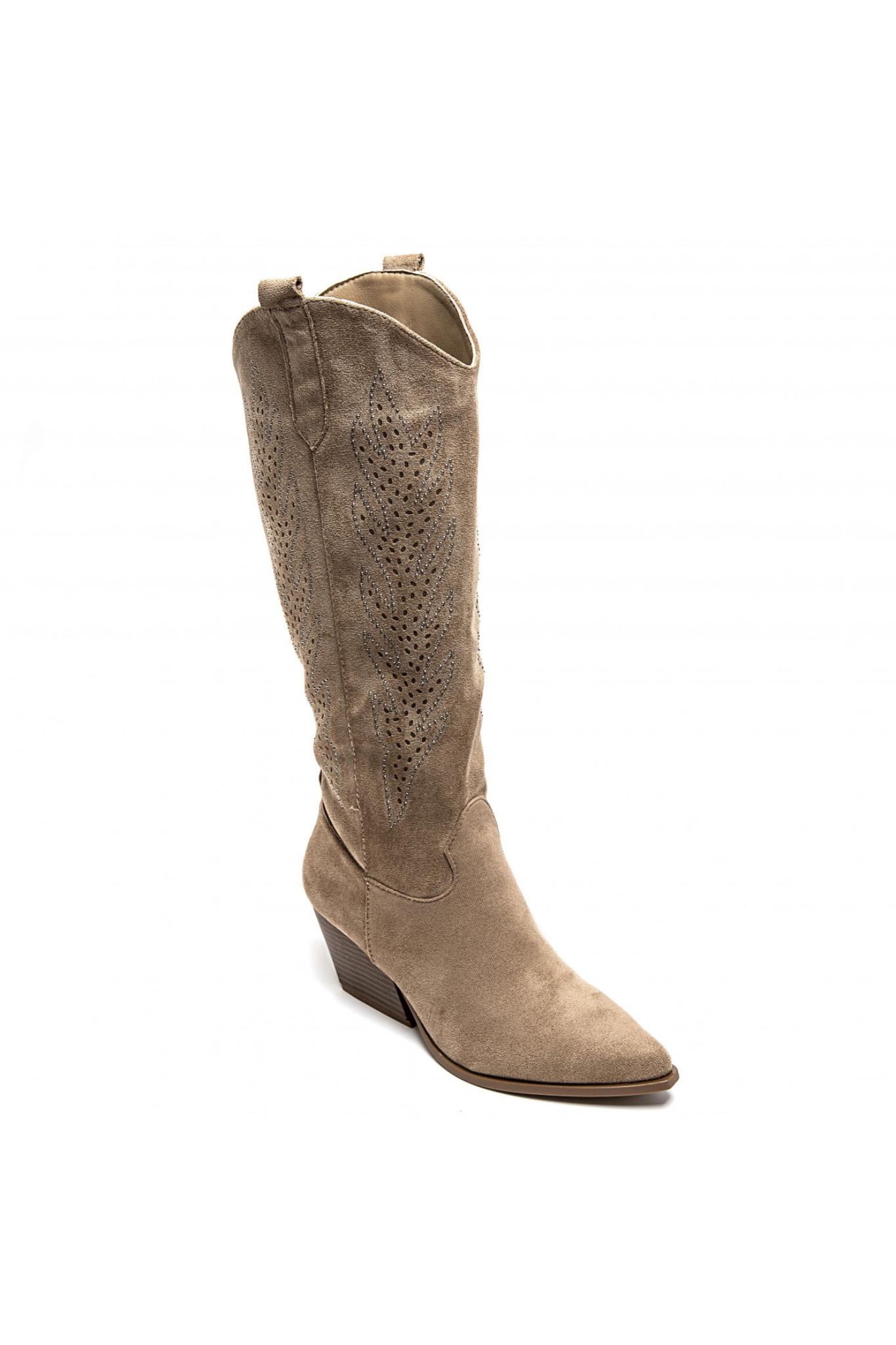 Bottes Santiags suédine kaki à détails strass